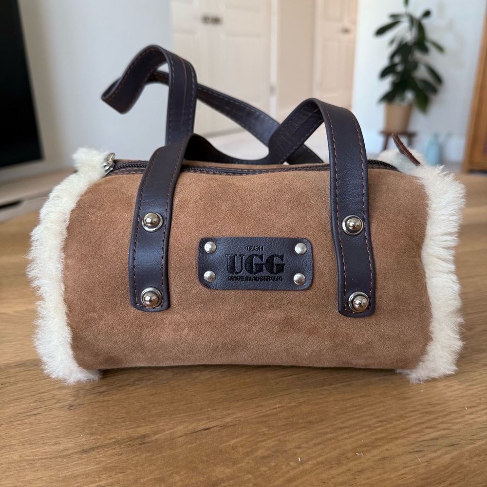 Bush Ugg Bette Barrel Bag Genuine Sheepskin Wool Leather Chestnut